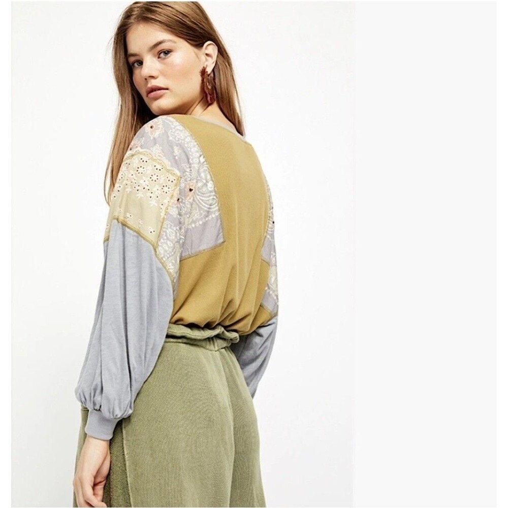 Free People Feelin It Colorblock Army Combo T-Shirt Oversized Womens Medium - Picture 6 of 12